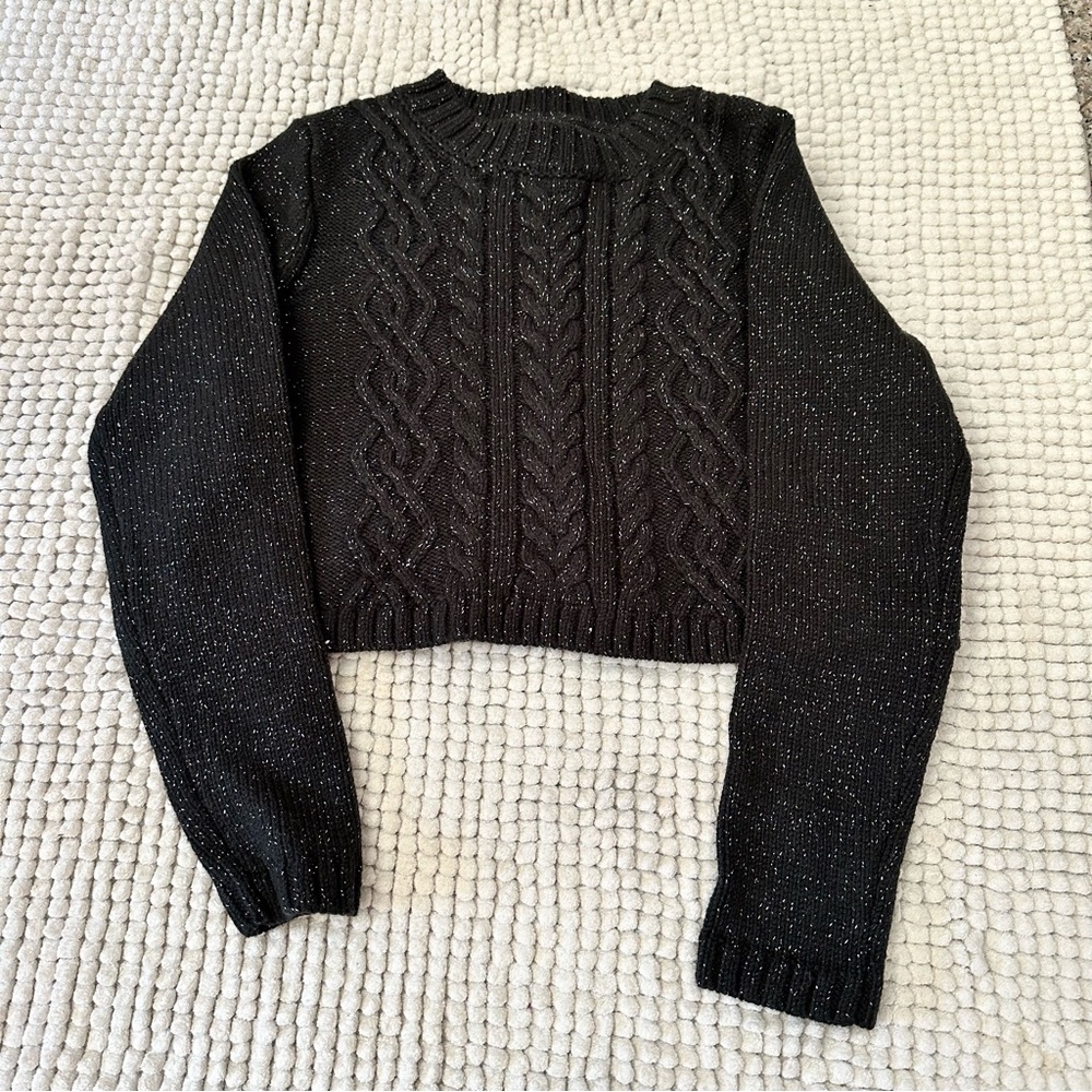 Rachel Zoe girls cropped black metallic sweater